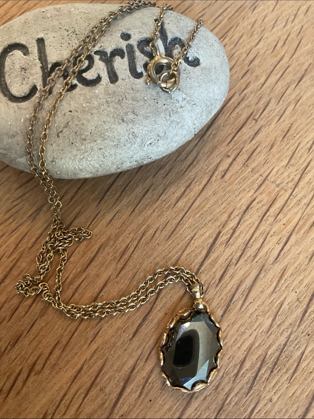 Vintage GF Signed Elegant Hematite Faceted Pendant Necklace